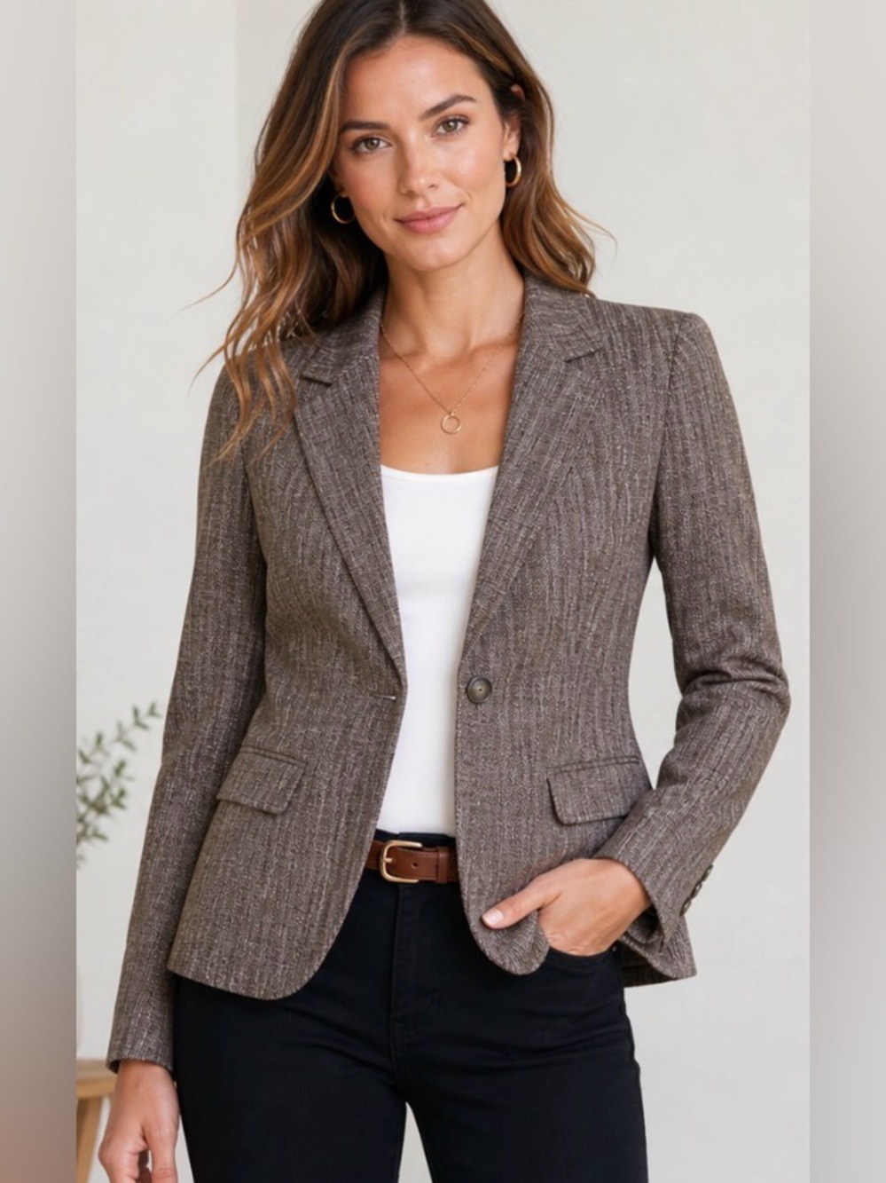 BCX Tailored Lined Blazer Size Medium Brown Textured  Jacket Chic Office Wear